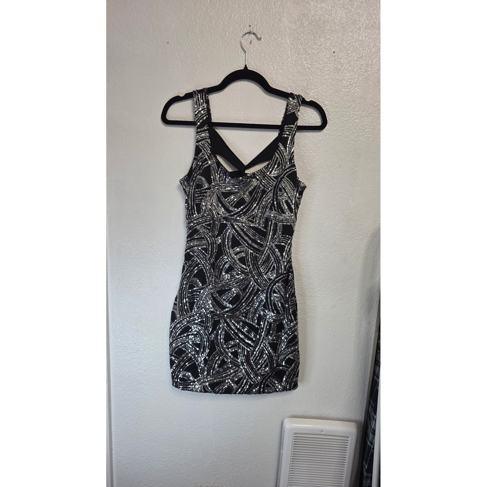 Lily Rose Sequin Dress Womens Size S Black Silver Excellent